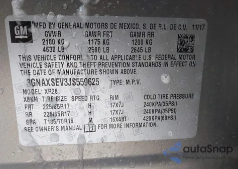 2018 Chevrolet Equinox Lt z USA, uszkodzony, nr VIN 3GNAXSEV3JS559625